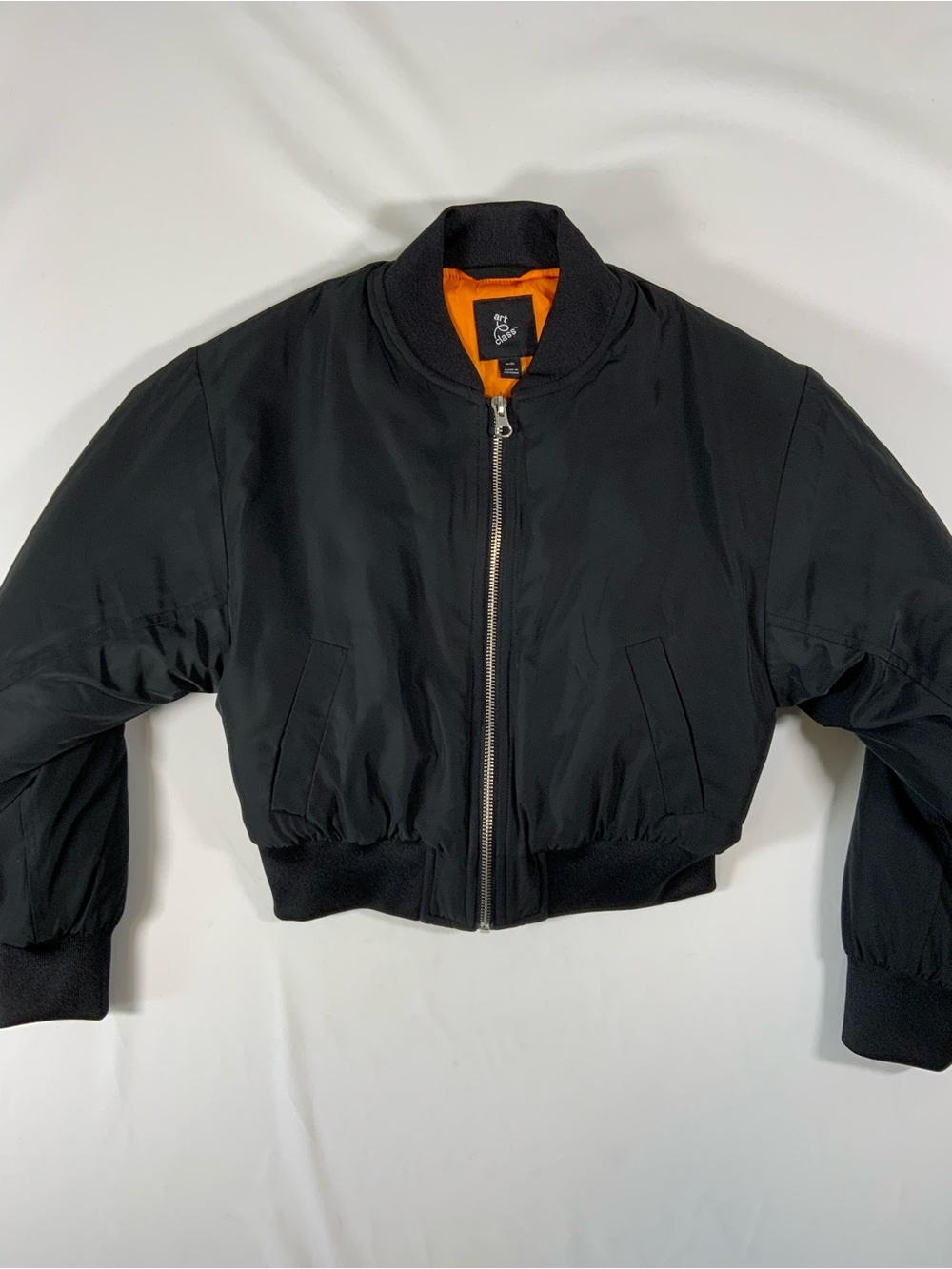 Art Class Black Bomber Jacket Orange Lining Kids Size M 8 Full Zip Lightweight